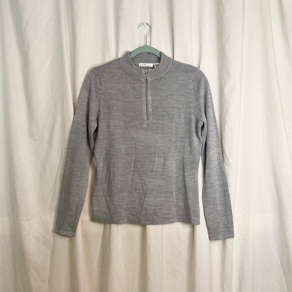 Y2K Gray Mock Neck Quarter Zip Sweater Luxe 360 PM Minimalist Classic Fall Chic